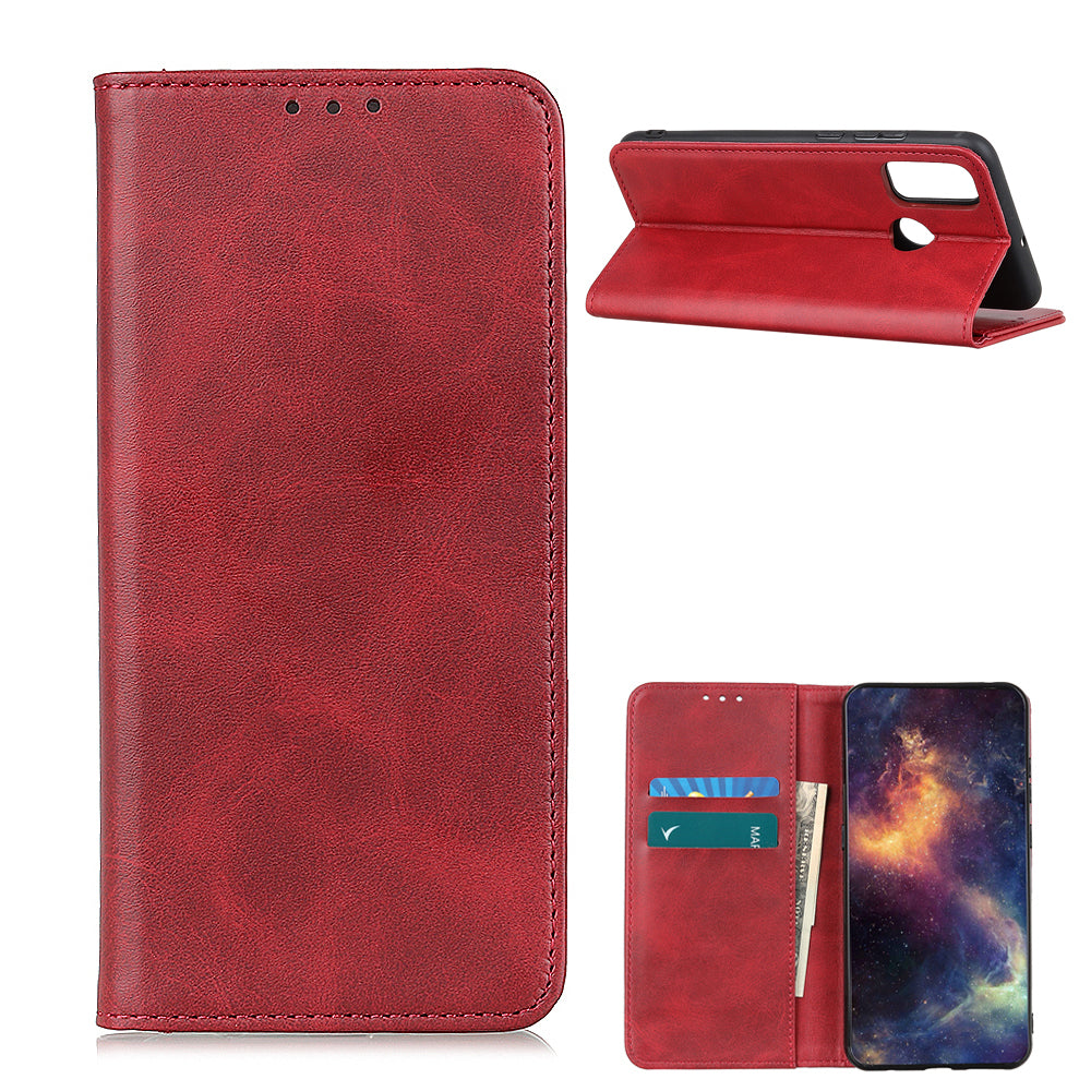 Split Leather Auto-absorbed Wallet Protective Case with Stand for Motorola Moto G30