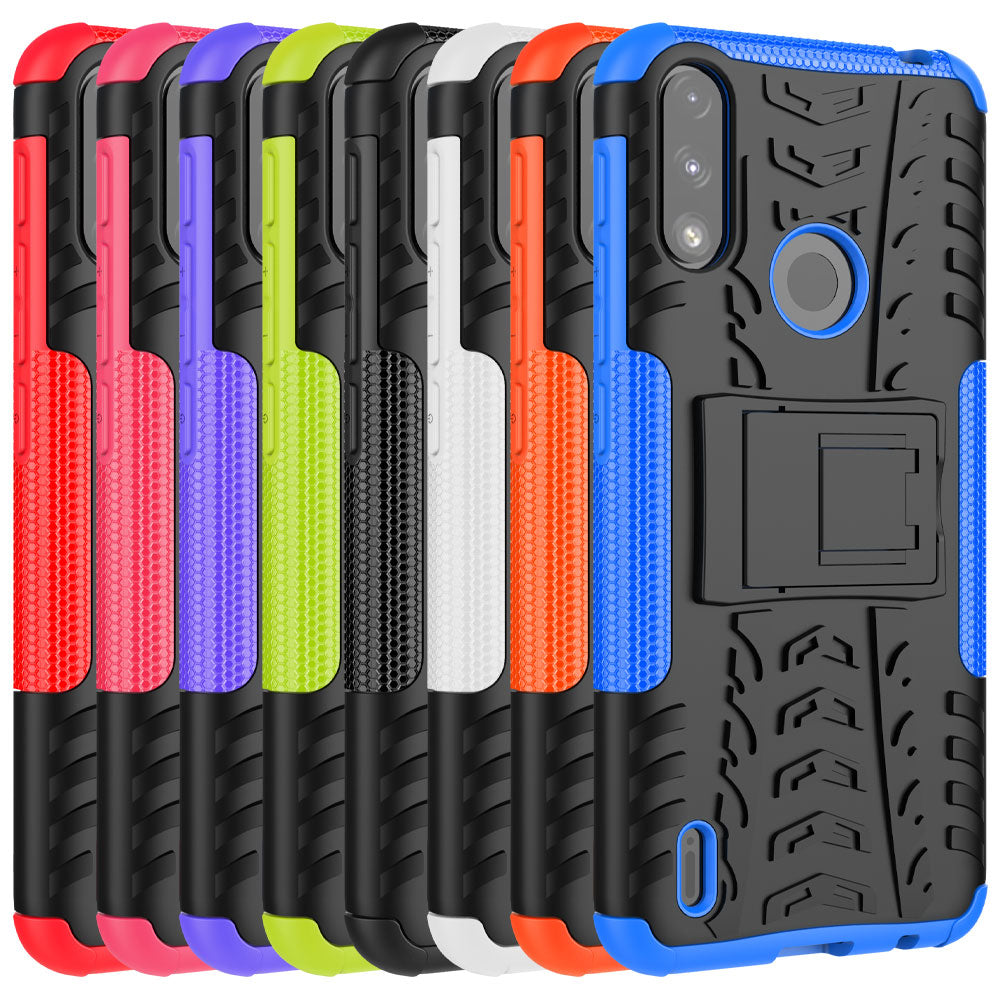 Foldable Kickstand for Motorola Moto E7 Power/Moto E7i Power Cool Tyre PC + TPU Hybrid Shell Case