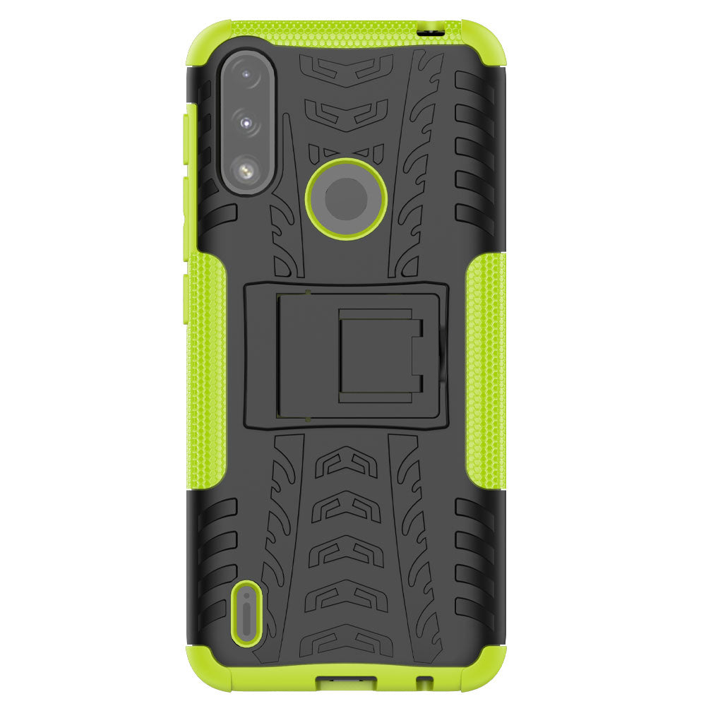 Foldable Kickstand for Motorola Moto E7 Power/Moto E7i Power Cool Tyre PC + TPU Hybrid Shell Case