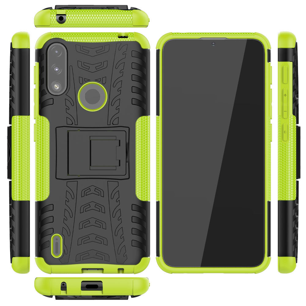 Foldable Kickstand for Motorola Moto E7 Power/Moto E7i Power Cool Tyre PC + TPU Hybrid Shell Case