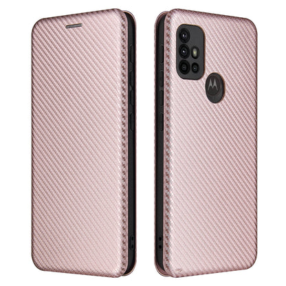 Auto-absorbed Stand Carbon Fiber Texture Leather Shell Cover for Motorola Moto G30/G20/G10