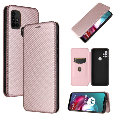 Auto-absorbed Stand Carbon Fiber Texture Leather Shell Cover for Motorola Moto G30/G20/G10