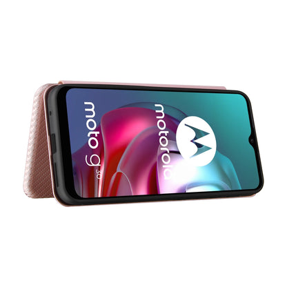 Auto-absorbed Stand Carbon Fiber Texture Leather Shell Cover for Motorola Moto G30/G20/G10