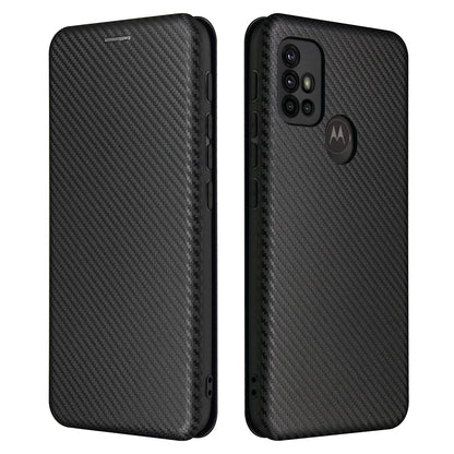 Auto-absorbed Stand Carbon Fiber Texture Leather Shell Cover for Motorola Moto G30/G20/G10