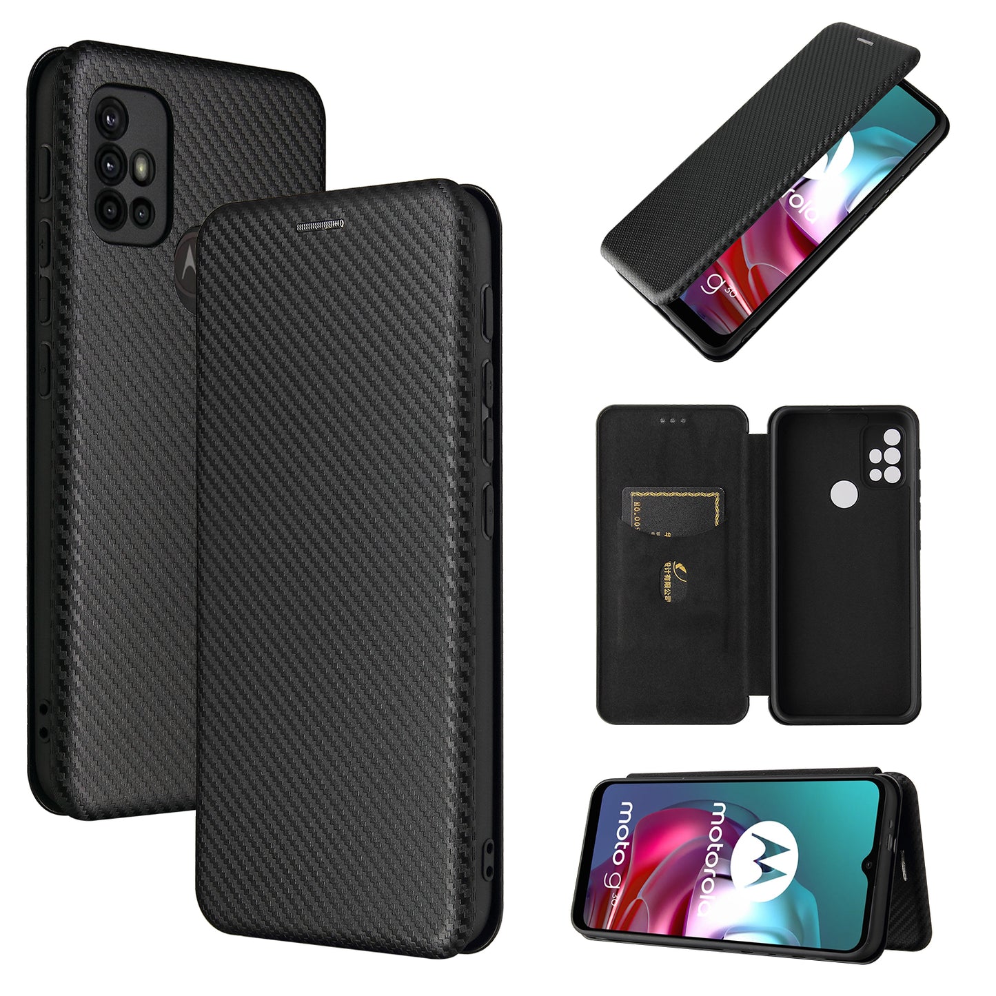 Auto-absorbed Stand Carbon Fiber Texture Leather Shell Cover for Motorola Moto G30/G20/G10