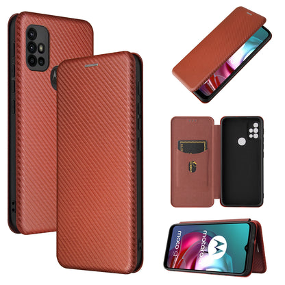 Auto-absorbed Stand Carbon Fiber Texture Leather Shell Cover for Motorola Moto G30/G20/G10