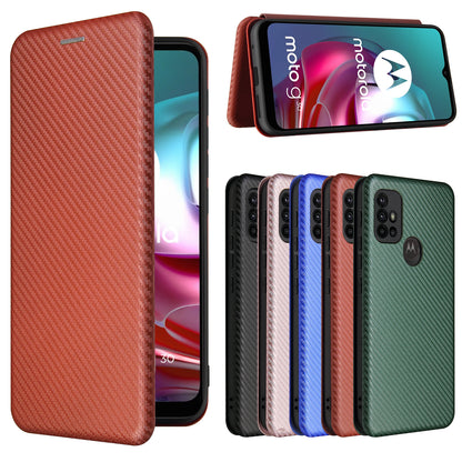 Auto-absorbed Stand Carbon Fiber Texture Leather Shell Cover for Motorola Moto G30/G20/G10