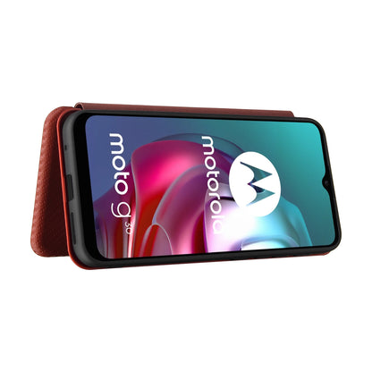 Auto-absorbed Stand Carbon Fiber Texture Leather Shell Cover for Motorola Moto G30/G20/G10