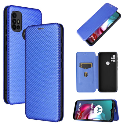 Auto-absorbed Stand Carbon Fiber Texture Leather Shell Cover for Motorola Moto G30/G20/G10