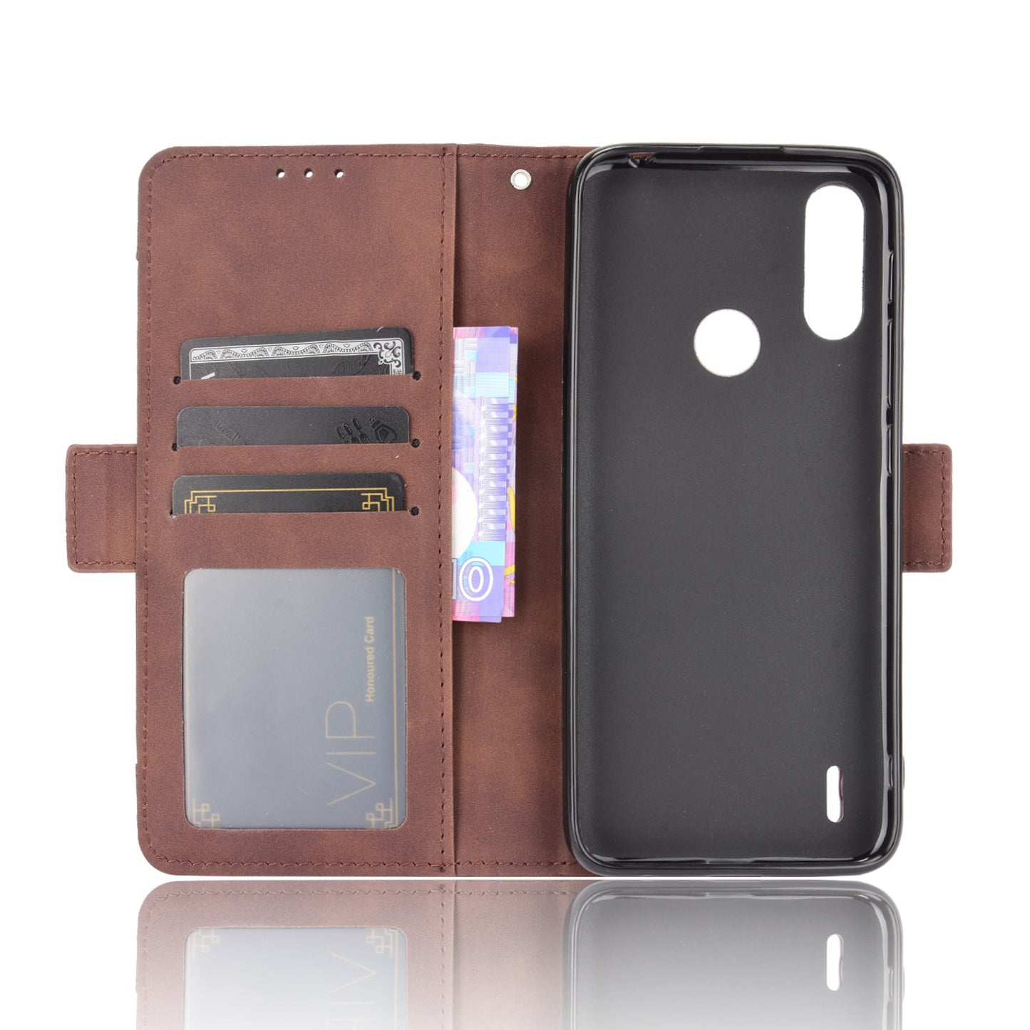 Wallet Design Leather Phone Feature Protective Cover Case with Stand and Multiple Card Slots for Motorola Moto E7 Power/Moto E7i Power