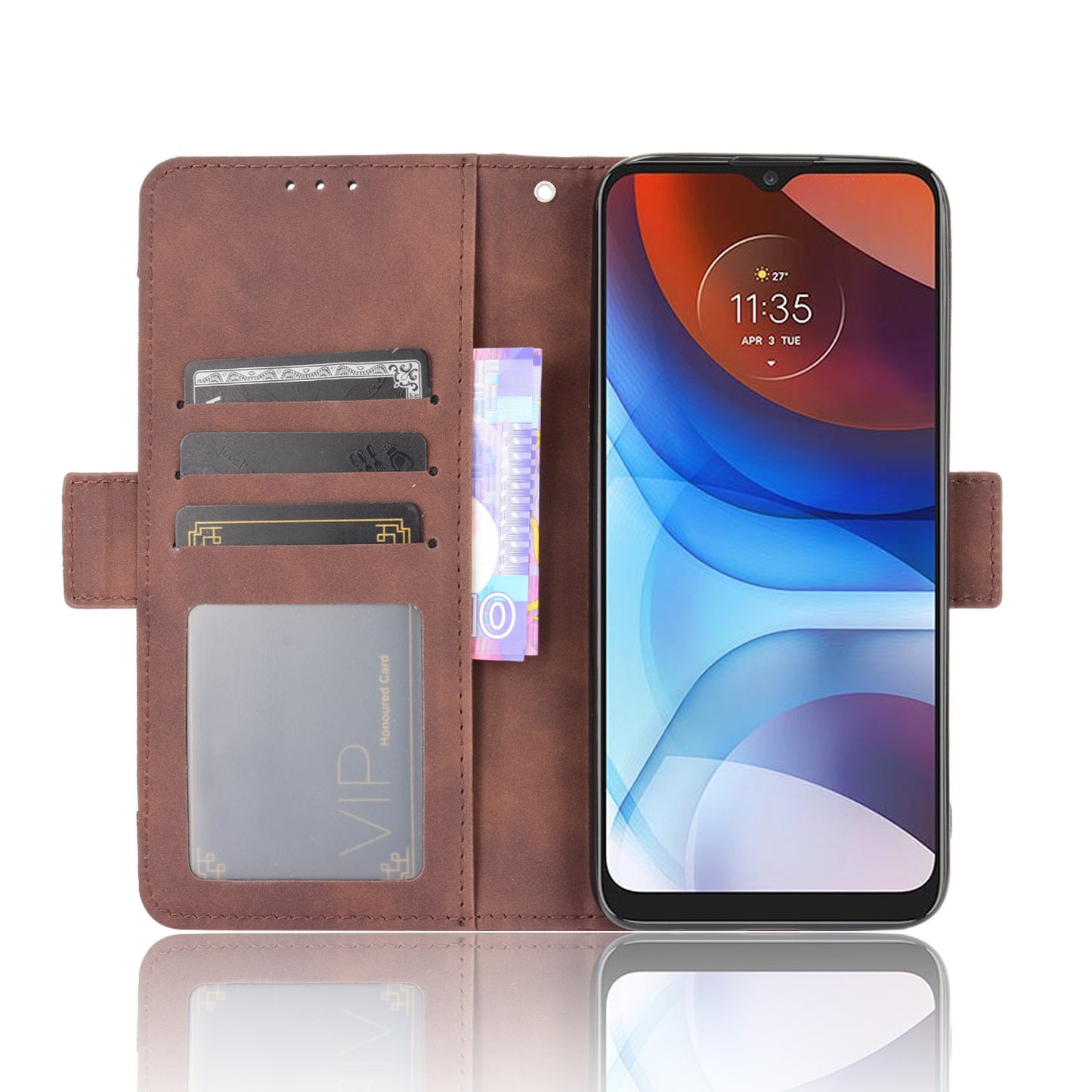 Wallet Design Leather Phone Feature Protective Cover Case with Stand and Multiple Card Slots for Motorola Moto E7 Power/Moto E7i Power