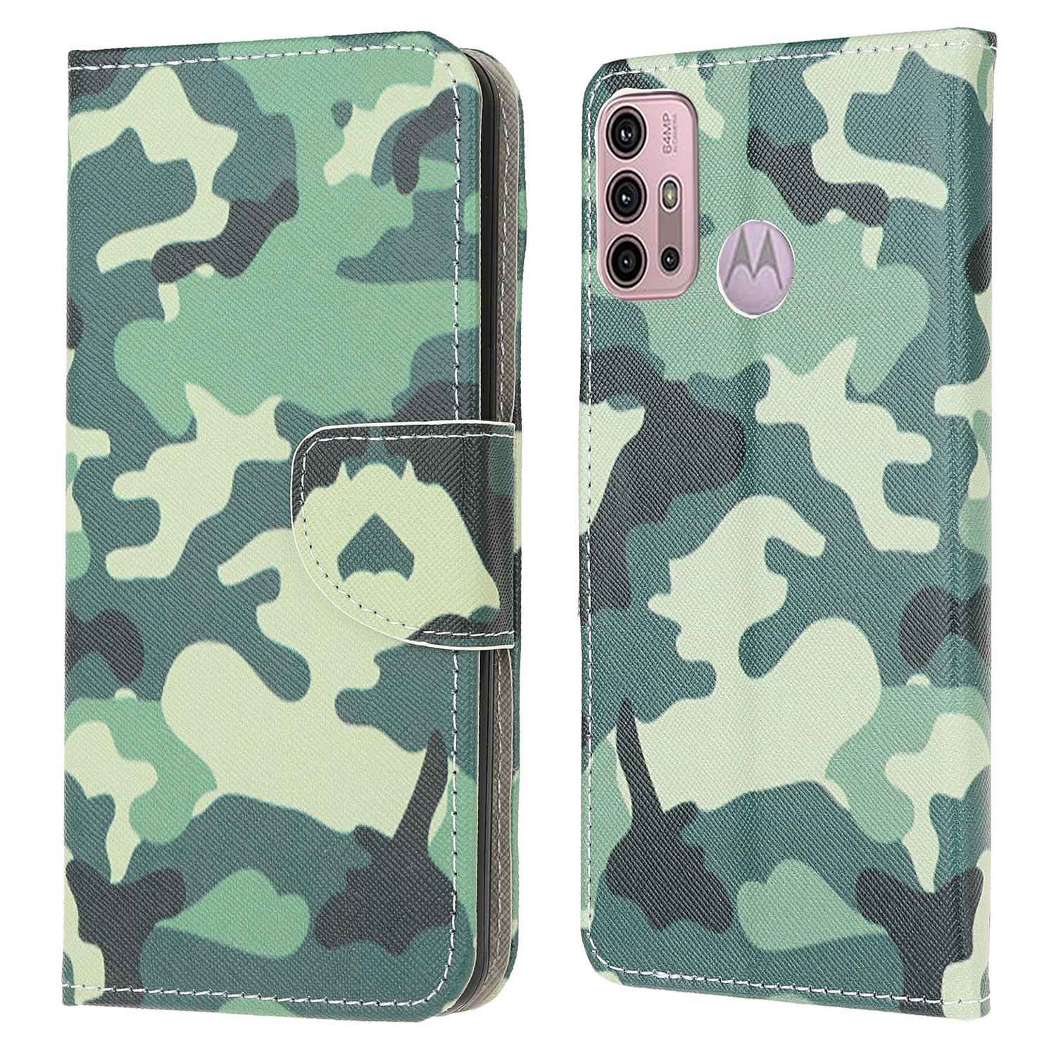 Pattern Printing Cross Texture Leather Wallet Stand Case Shell for Motorola Moto G30/G20/ G10