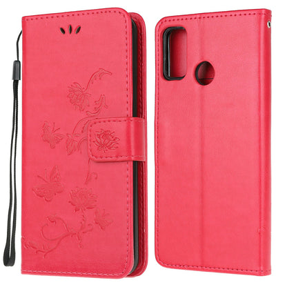 Imprint Butterfly Flower Leather Wallet Stand Phone Cover for Motorola Moto G30/G20 / G10