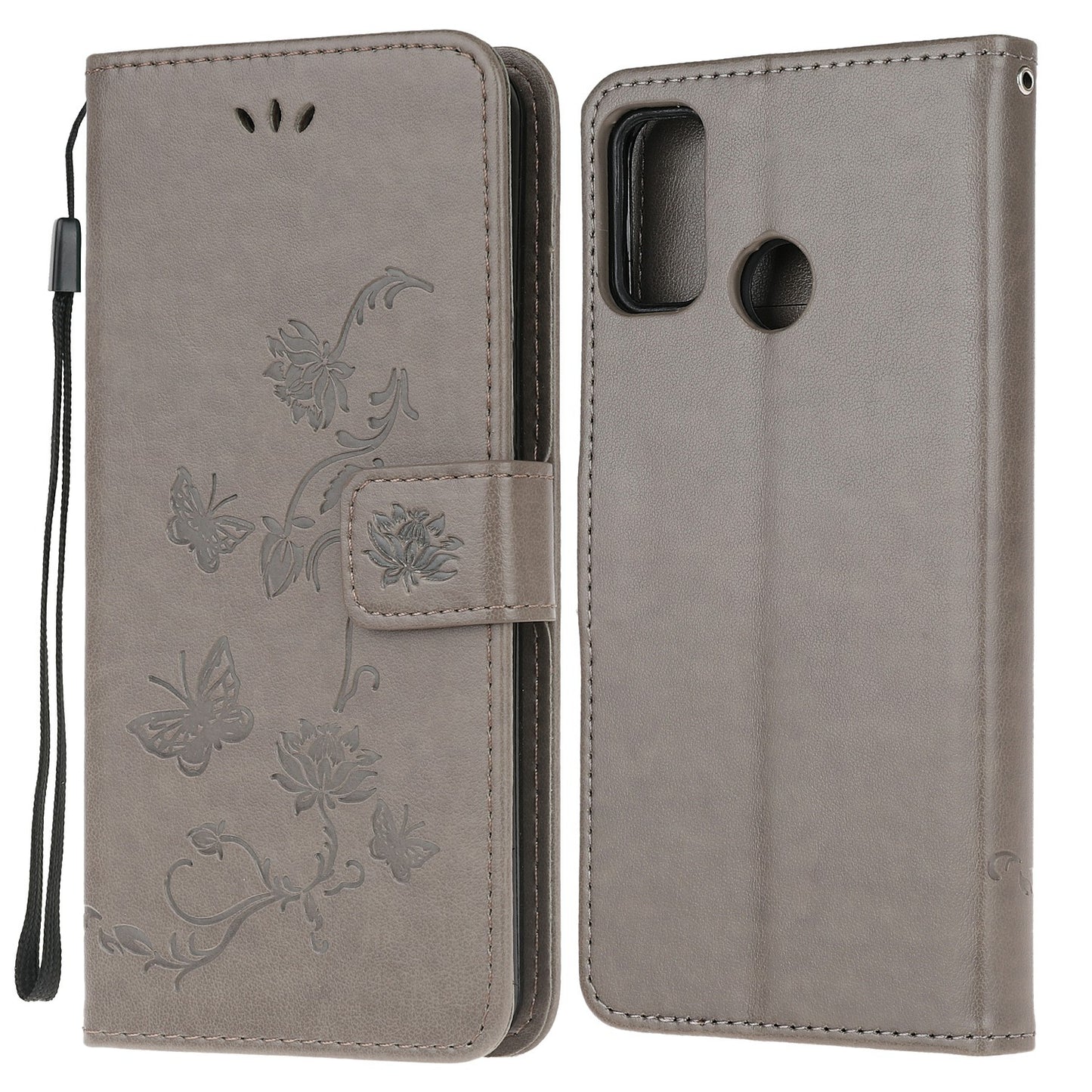 Imprint Butterfly Flower Leather Wallet Stand Phone Cover for Motorola Moto G30/G20 / G10