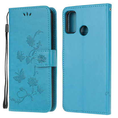 Imprint Butterfly Flower Leather Wallet Stand Phone Cover for Motorola Moto G30/G20 / G10