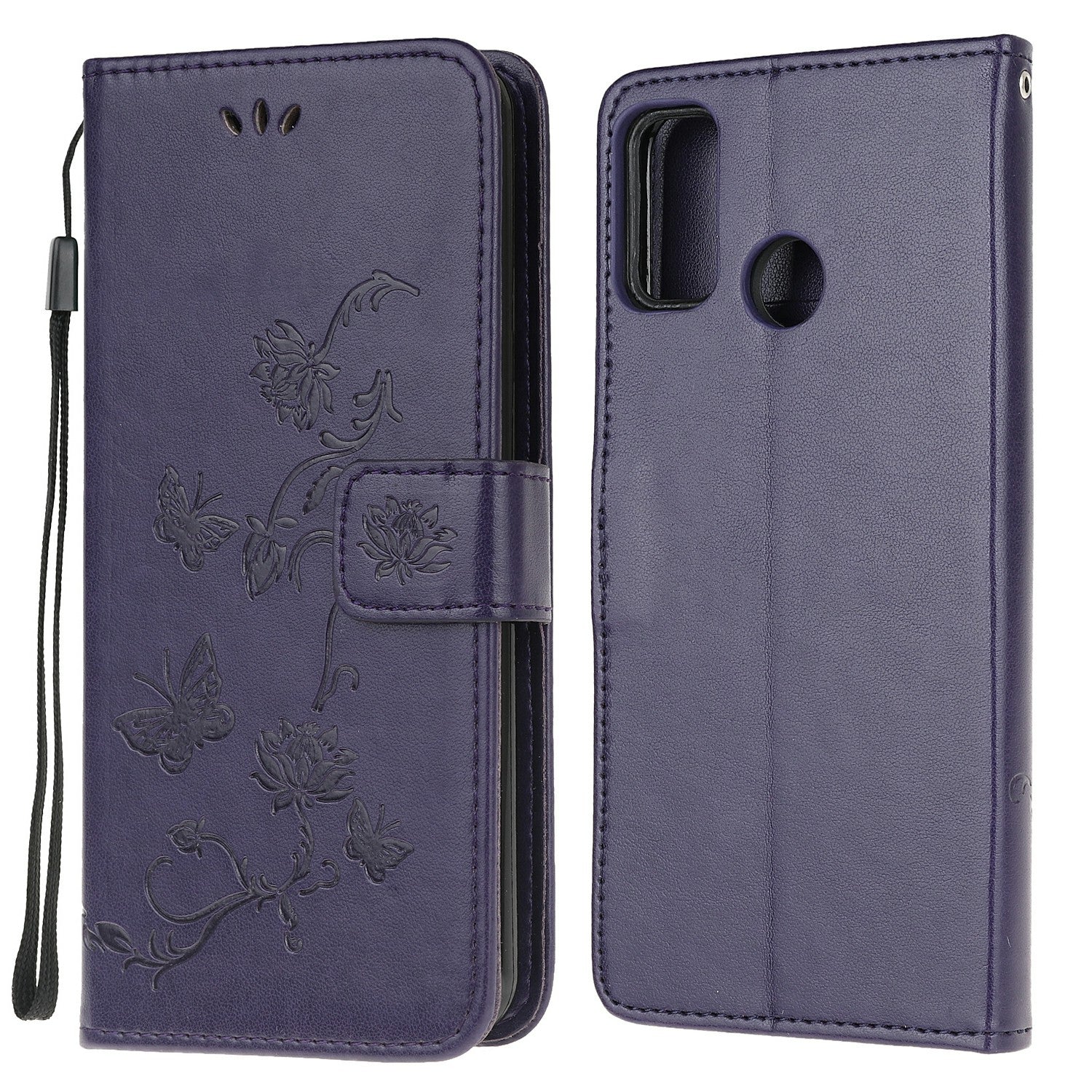 Imprint Butterfly Flower Leather Wallet Stand Phone Cover for Motorola Moto G30/G20 / G10