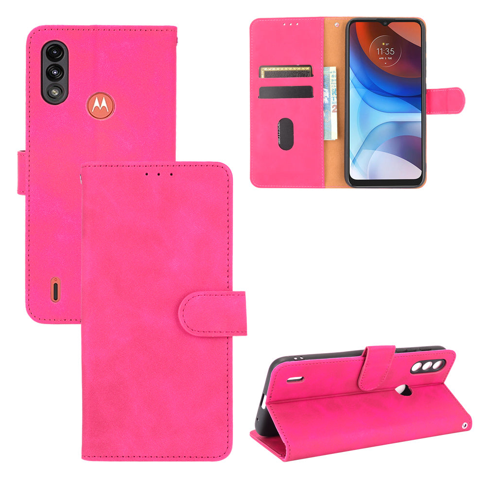 Skin-touch Folio Flip Leather Protective Shell for Motorola Moto E7 Power/Moto E7i Power 2021 Wallet Stand Cover