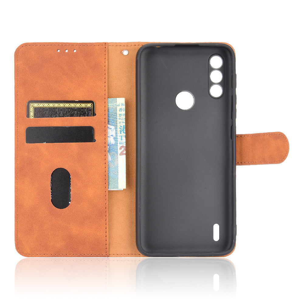 Skin-touch Folio Flip Leather Protective Shell for Motorola Moto E7 Power/Moto E7i Power 2021 Wallet Stand Cover