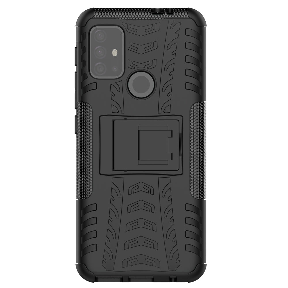 Cool Tyre Surface Design PC + TPU Hybrid Phone Case Cover with Kickstand for Motorola Moto G30