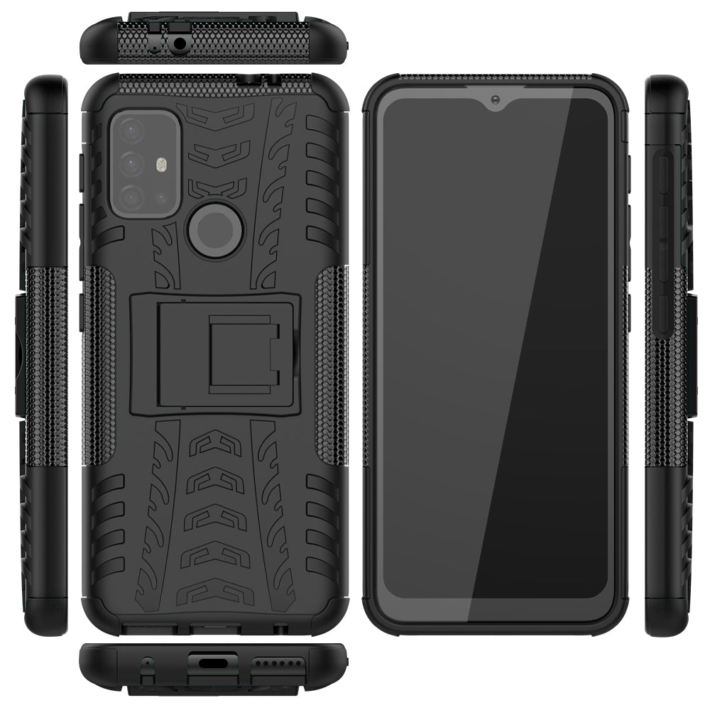 Cool Tyre Surface Design PC + TPU Hybrid Phone Case Cover with Kickstand for Motorola Moto G30