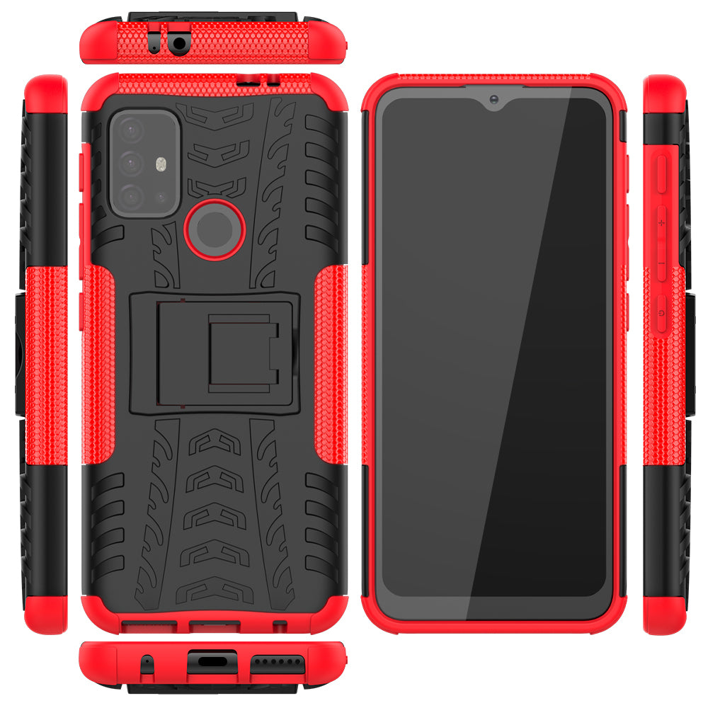 Cool Tyre Surface Design PC + TPU Hybrid Phone Case Cover with Kickstand for Motorola Moto G30