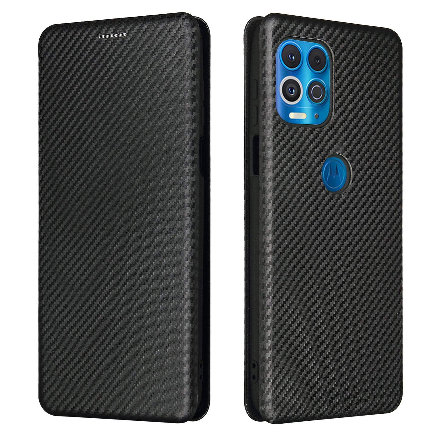 Auto-absorbed Stand Carbon Fiber Texture Leather Shell Cover for Motorola Edge S / Moto G100