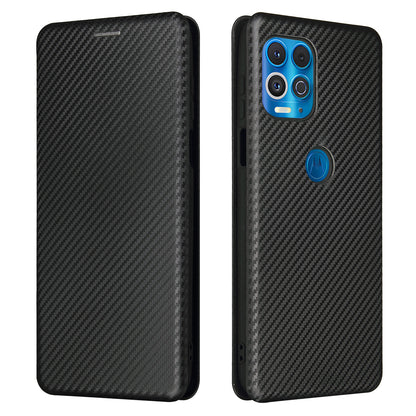 Auto-absorbed Stand Carbon Fiber Texture Leather Shell Cover for Motorola Edge S / Moto G100