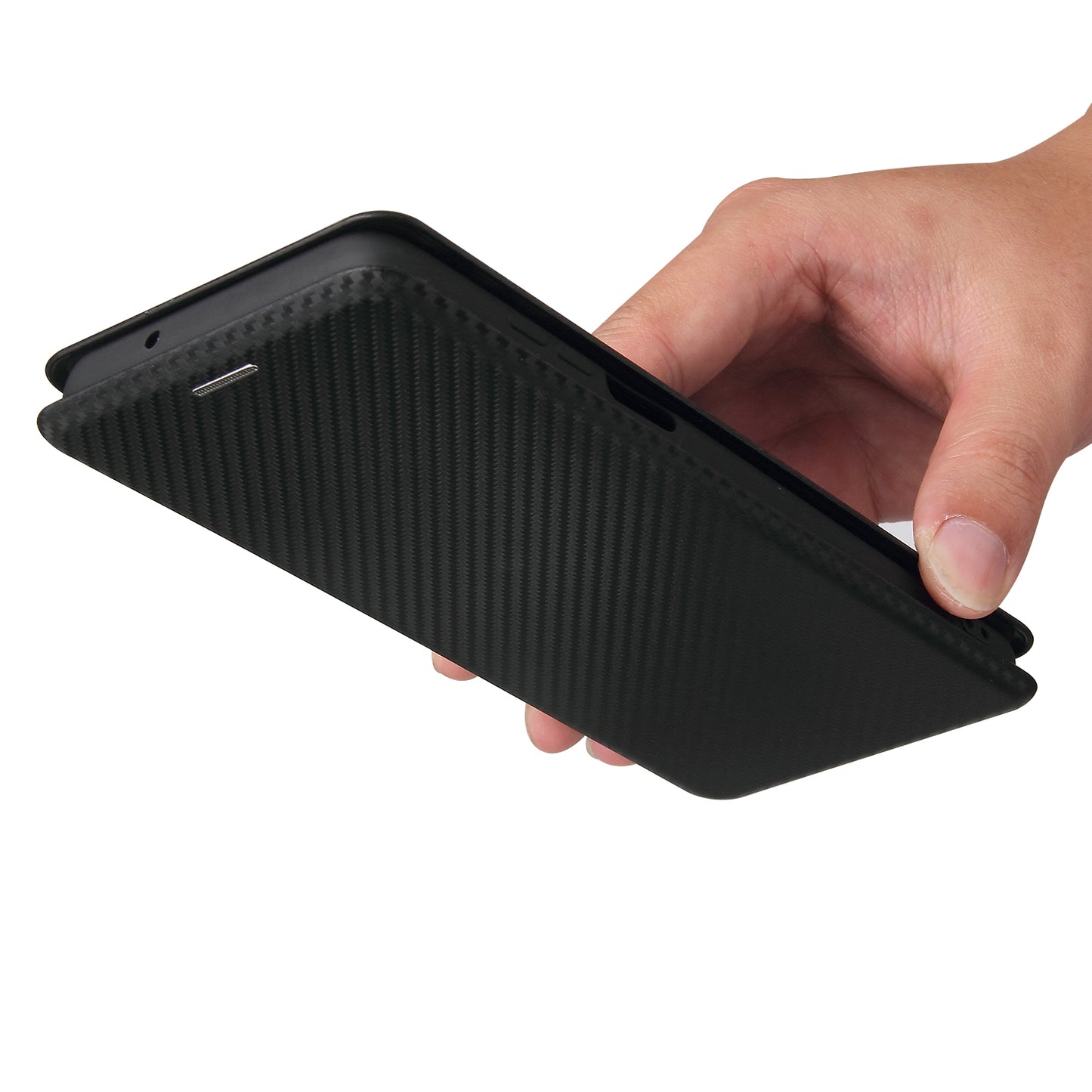 Auto-absorbed Stand Carbon Fiber Texture Leather Shell Cover for Motorola Edge S / Moto G100