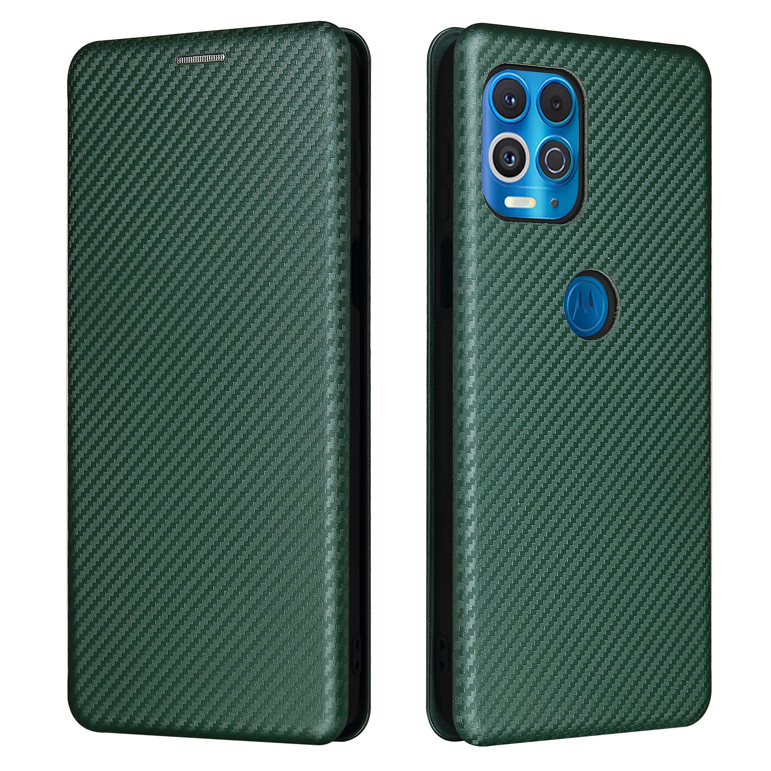 Auto-absorbed Stand Carbon Fiber Texture Leather Shell Cover for Motorola Edge S / Moto G100