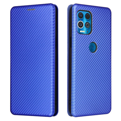 Auto-absorbed Stand Carbon Fiber Texture Leather Shell Cover for Motorola Edge S / Moto G100