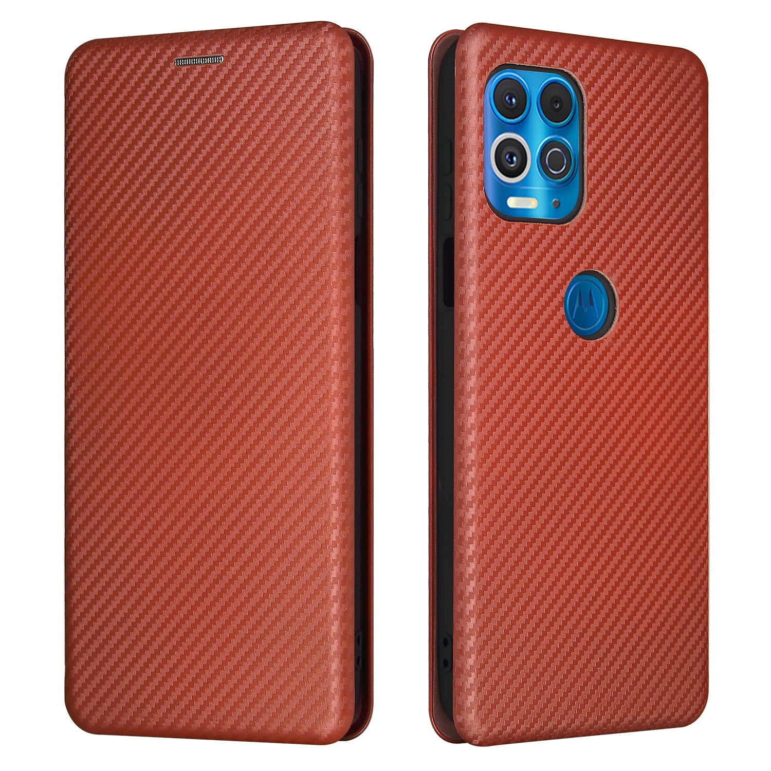 Auto-absorbed Stand Carbon Fiber Texture Leather Shell Cover for Motorola Edge S / Moto G100