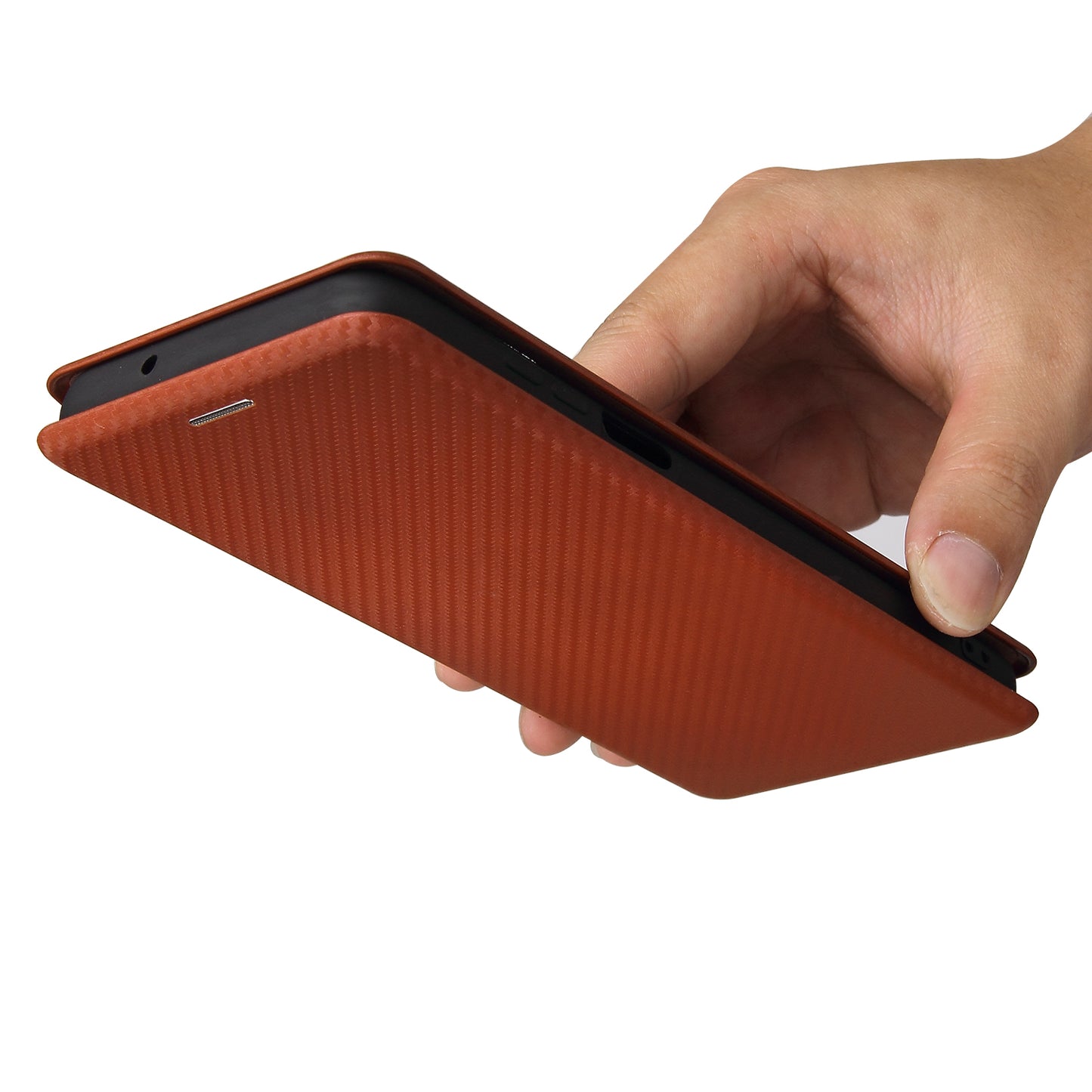 Auto-absorbed Stand Carbon Fiber Texture Leather Shell Cover for Motorola Edge S / Moto G100