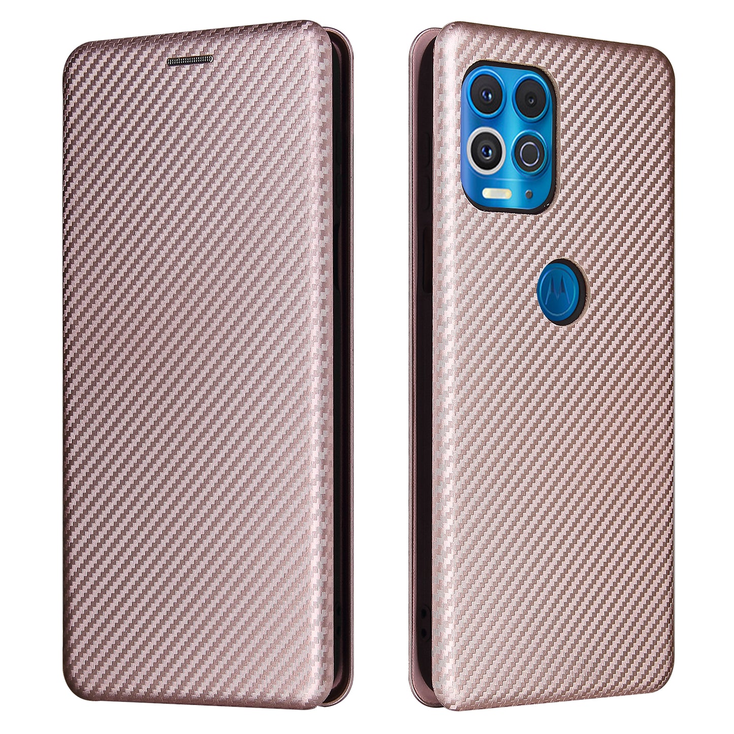 Auto-absorbed Stand Carbon Fiber Texture Leather Shell Cover for Motorola Edge S / Moto G100