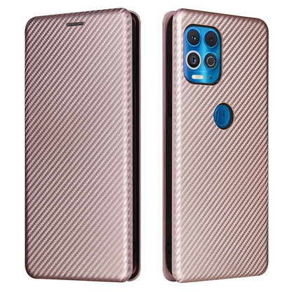 Auto-absorbed Stand Carbon Fiber Texture Leather Shell Cover for Motorola Edge S / Moto G100