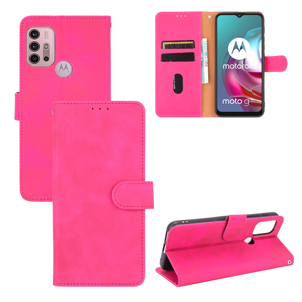 Silky Touch Leather Wallet Stand Shell Cover for Motorola Moto G30/G20 / G10