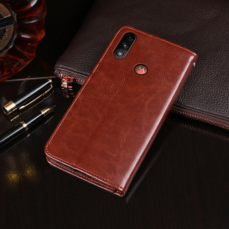 IDEWEI Wallet Design Folio Flip Crazy Horse Texture Leather Mobile Casing for Motorola Moto E7 Power/Moto E7i Power