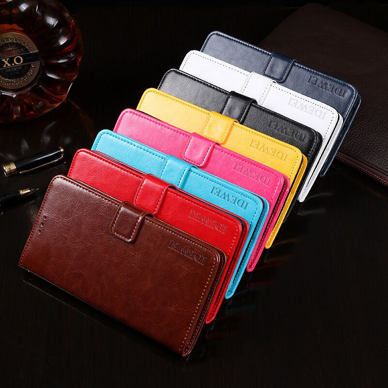 IDEWEI Wallet Design Folio Flip Crazy Horse Texture Leather Mobile Casing for Motorola Moto E7 Power/Moto E7i Power