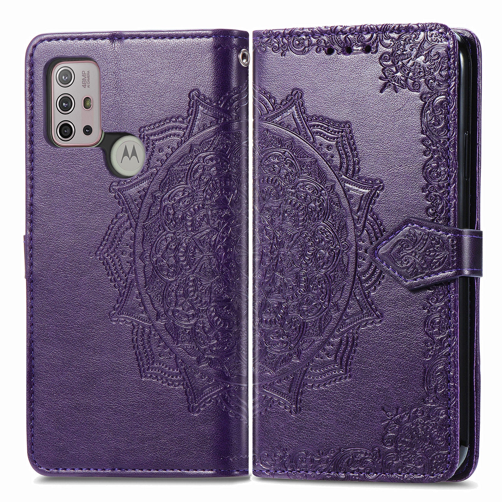 Embossed Mandala Flower Wallet Leather Stand Shell for Motorola Moto G30