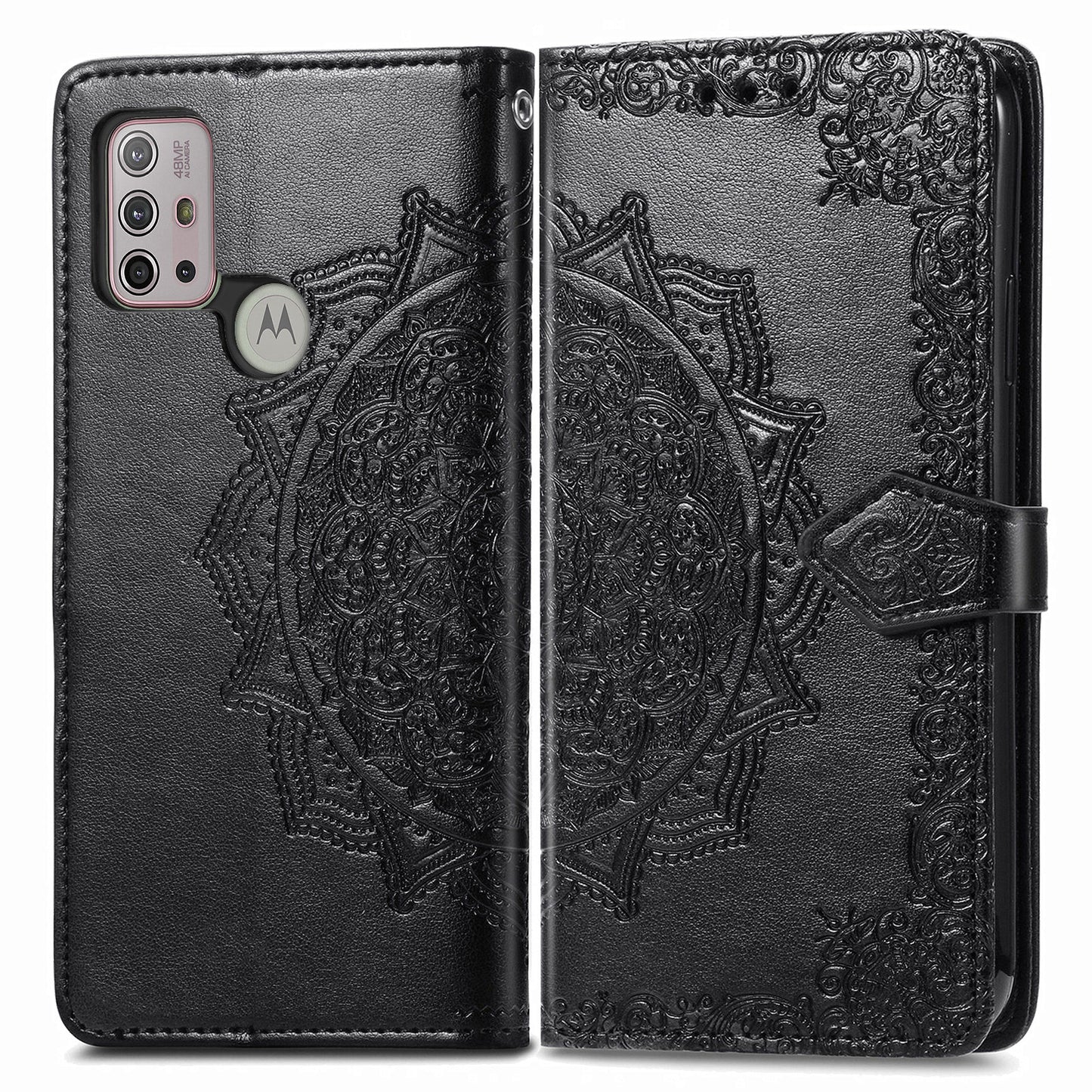 Embossed Mandala Flower Wallet Leather Stand Shell for Motorola Moto G30