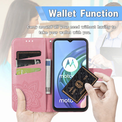 Imprint Big Butterfly Leather Wallet Phone Shell for Motorola Moto G10/G20