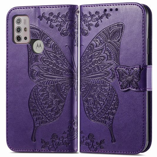 Imprint Big Butterfly Leather Wallet Phone Shell for Motorola Moto G10/G20