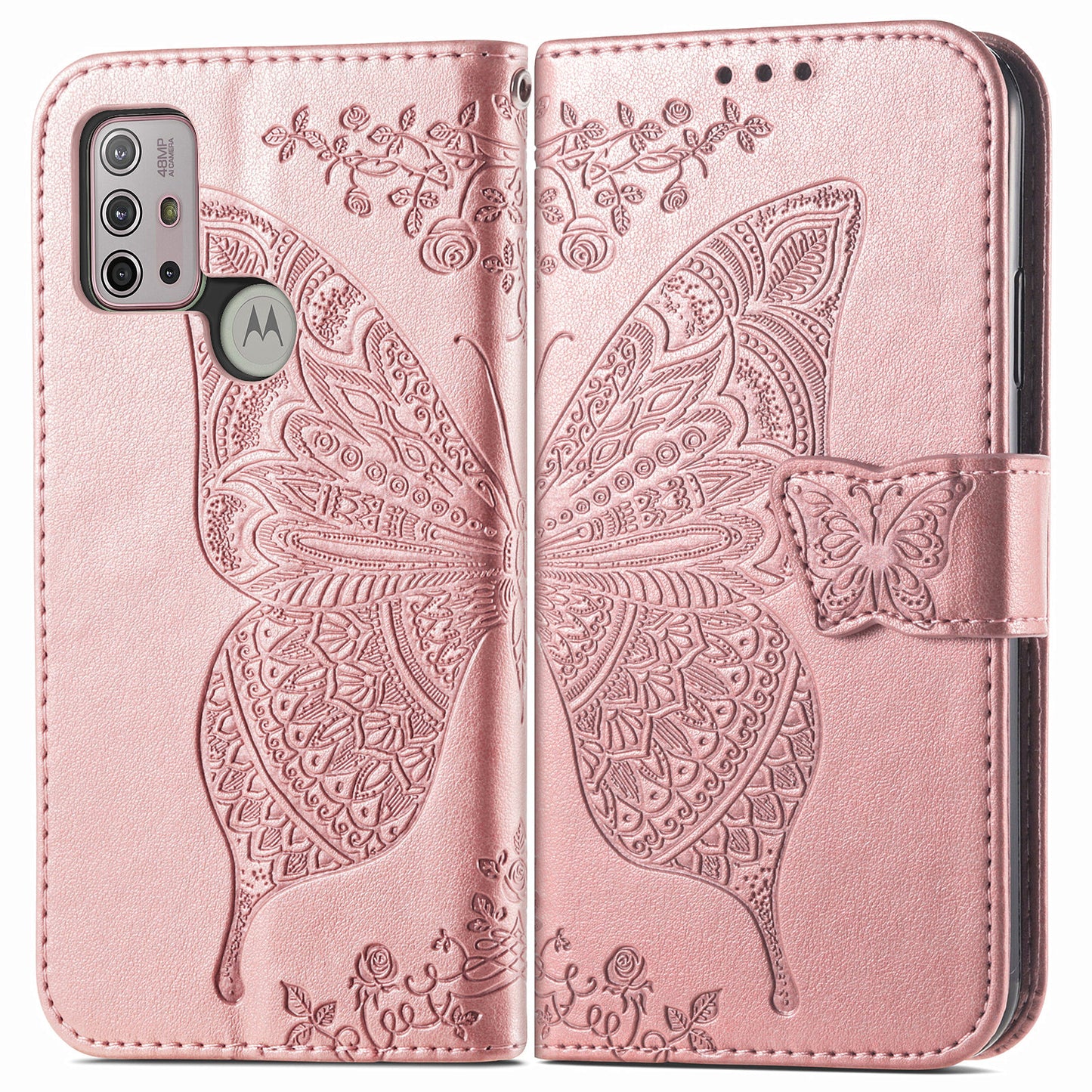 Imprint Big Butterfly Leather Wallet Phone Shell for Motorola Moto G10/G20