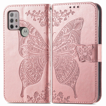 Imprint Big Butterfly Leather Wallet Phone Shell for Motorola Moto G10/G20