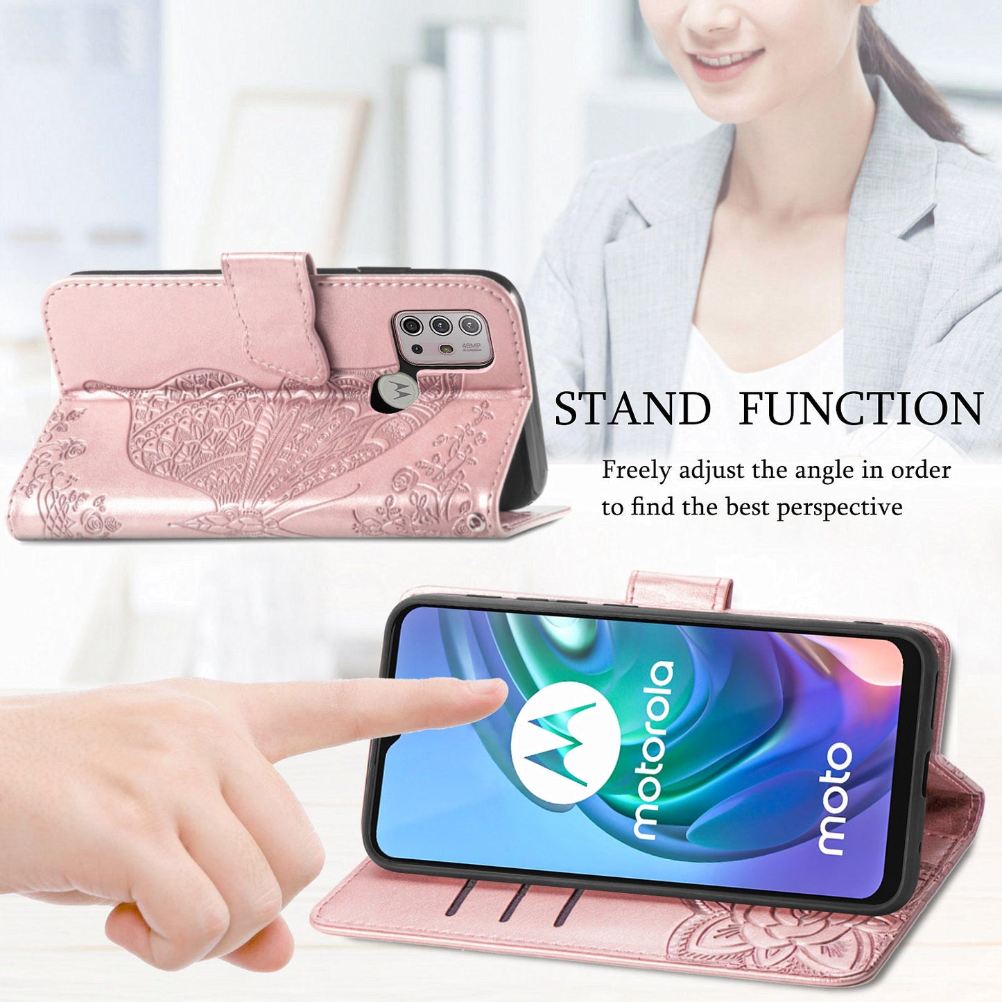 Imprint Big Butterfly Leather Wallet Phone Shell for Motorola Moto G10/G20