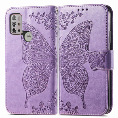 Imprint Big Butterfly Leather Wallet Phone Shell for Motorola Moto G10/G20