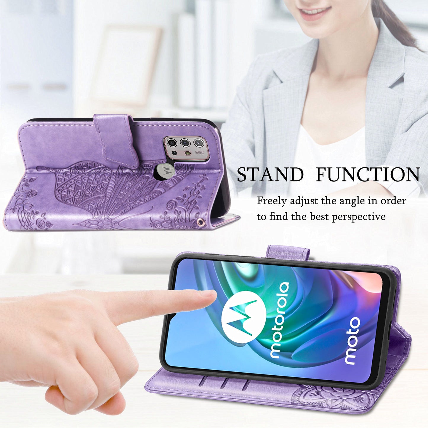 Imprint Big Butterfly Leather Wallet Phone Shell for Motorola Moto G10/G20