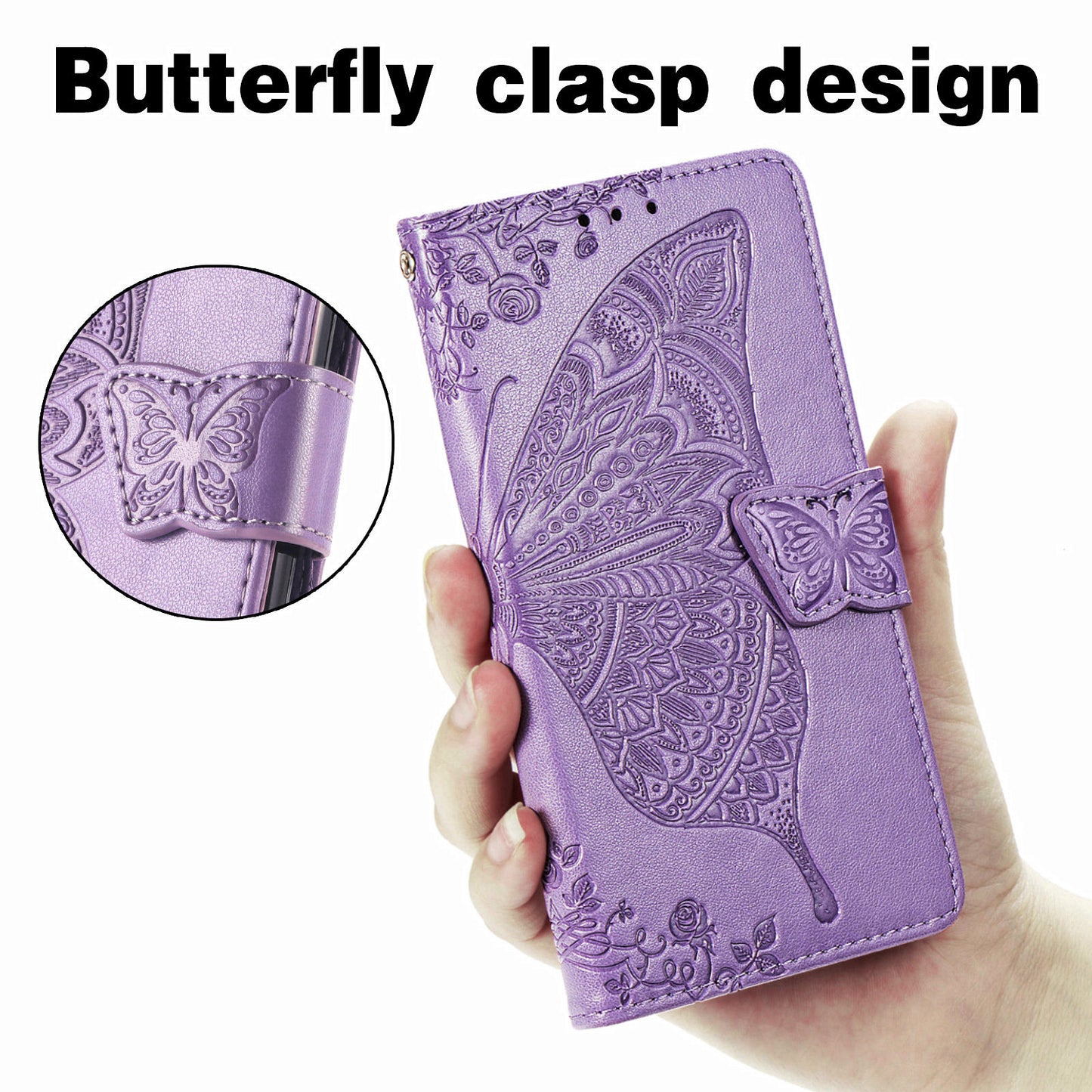 Imprint Big Butterfly Leather Wallet Phone Shell for Motorola Moto G10/G20