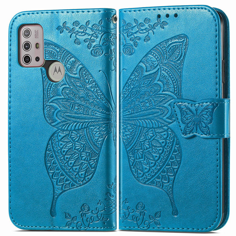 Imprint Big Butterfly Leather Wallet Phone Shell for Motorola Moto G10/G20