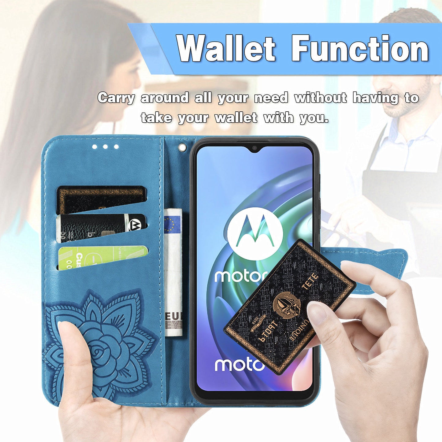 Imprint Big Butterfly Leather Wallet Phone Shell for Motorola Moto G10/G20