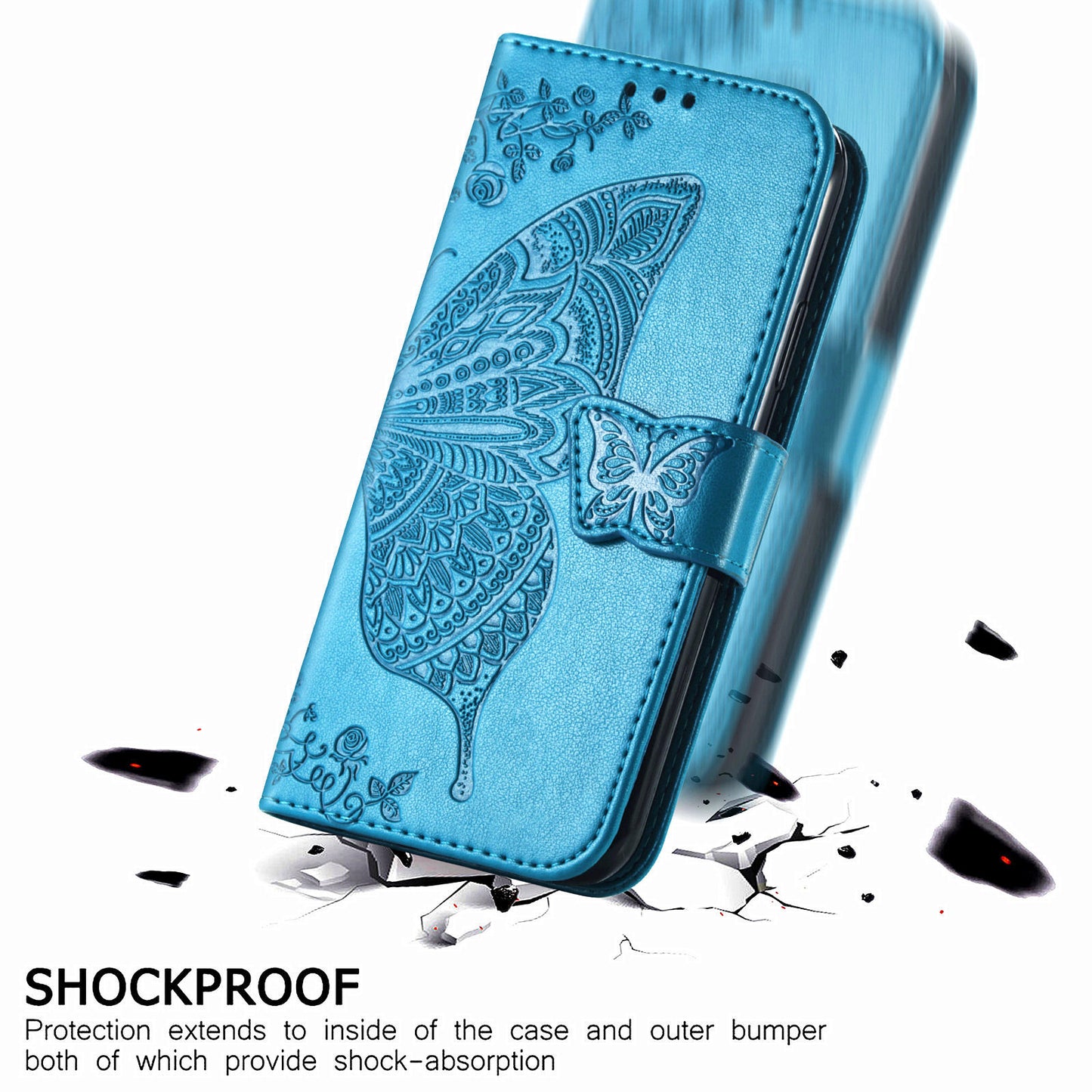 Imprint Big Butterfly Leather Wallet Phone Shell for Motorola Moto G10/G20